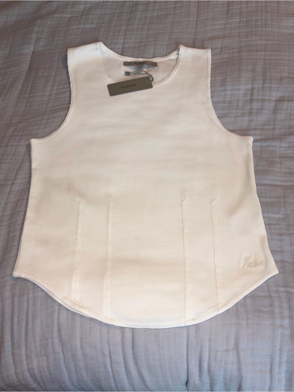 Hudson Women’s Cotton White Eco Darted Ribbed Tank Top Sz L NWT